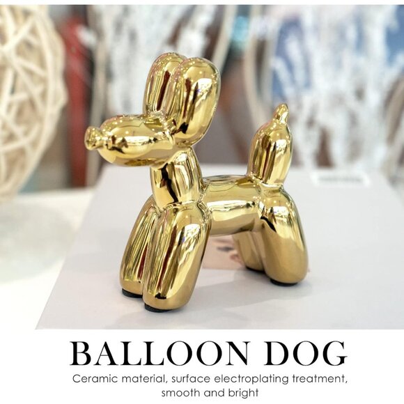 Balloon Dog Statue Small Cute Ceramic Decor for Home or Office Golden Balloon - Picture 4 of 9